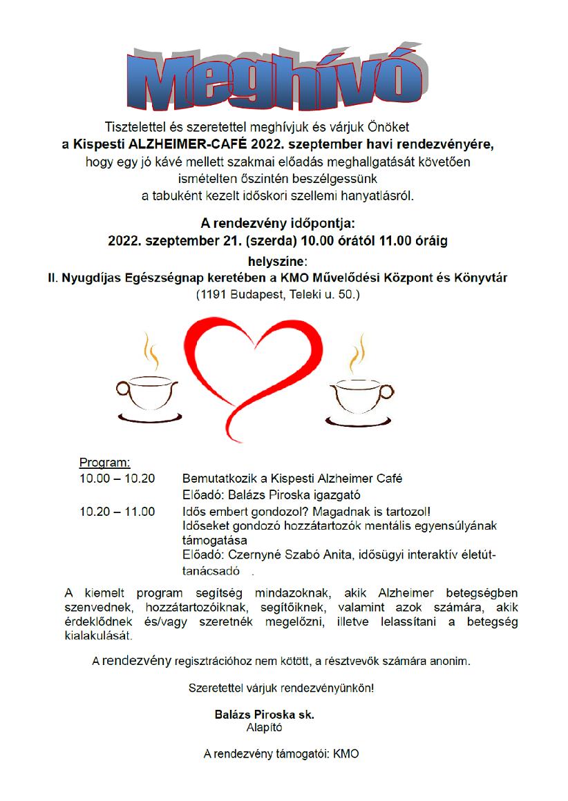 2022. szeptember havi Alzheimer Café program