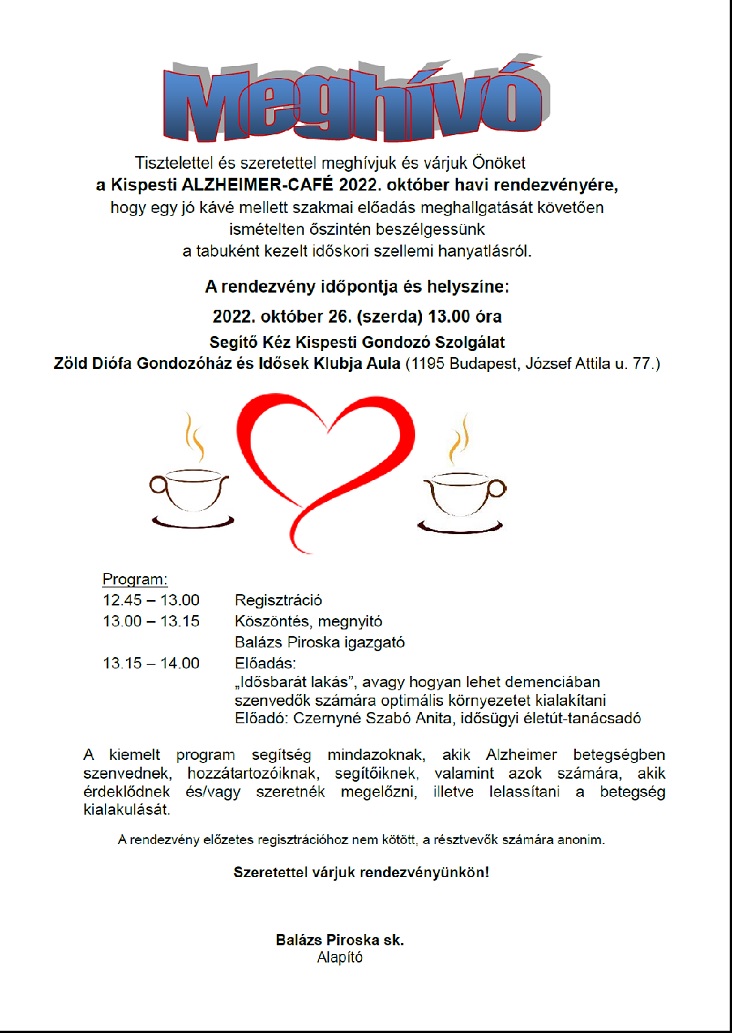 Kispesti Alzheimer Café októberi programja